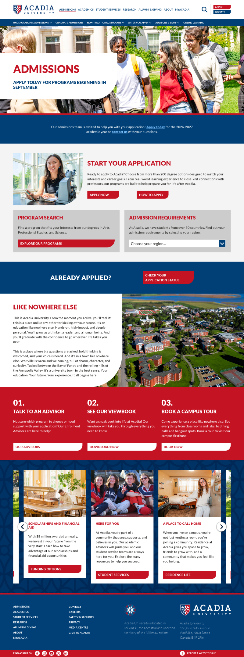 Acadia Admissions Page